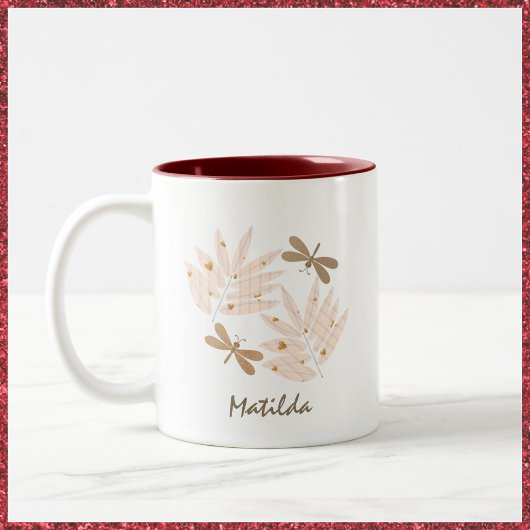 Hübsche Libelle und Blätter Feminine Zweifarbige Tasse