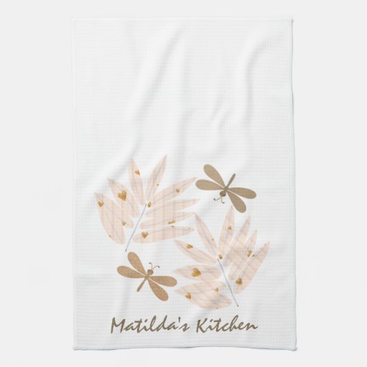 Hübsche Libelle und Blätter Geschirrtuch (Vertikal)