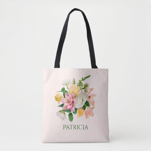Hübsche LIght Peach Spring Floral Personalisiert Tasche (Vorderseite)