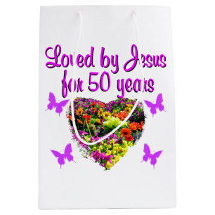 HÜBSCHE LILA 50. GEBURTSTAG-DESIGN MITTLERE GESCHENKTÜTE