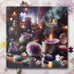 Hübsche Lila Amethyst-Edelsteine und Kristalle Puzzle<br><div class="desc">Hübsches spirituelles Rätsel mit Amethysten,  Kerzen,  Steinen und Edelsteinen und voller positiver Vibes!</div>