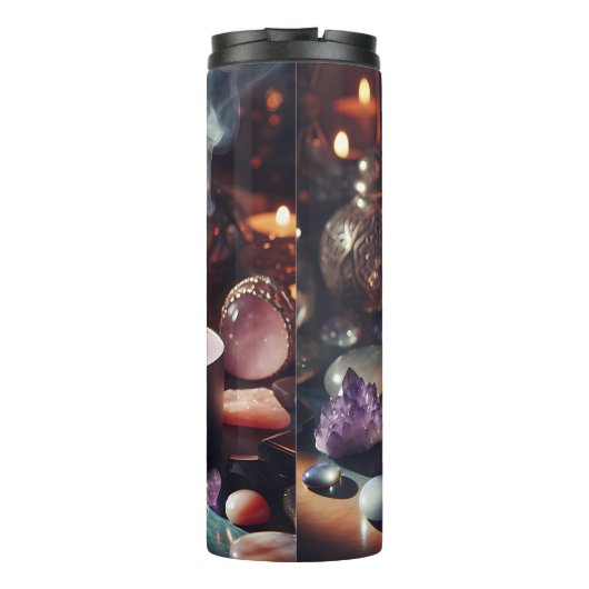 Hübsche Lila Amethyst-Edelsteine und Kristalle Thermosbecher (Rückseite)