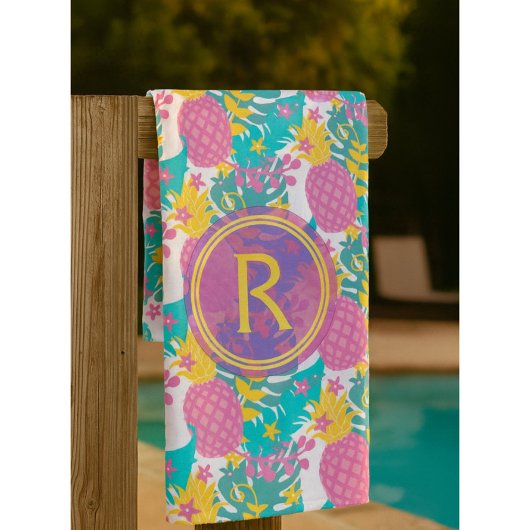 Hübsche Lila Ananas und Blue Tropical Blätter Strandtuch