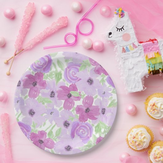 Hübsche Lila Aquarellblütendusche Pappteller (Party)