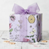 Hübsche Lila Biene, Goldkrone & Blume Geschenkpapier