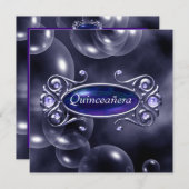 Hübsche Lila Blasen Quinceanera Einladung (Vorne/Hinten)