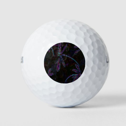 Hübsche Lila blaue Libellen auf Schwarz Golfball (Vorderseite)