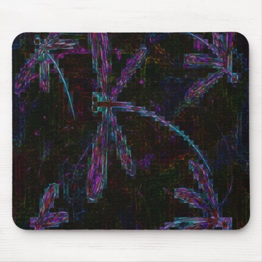 Hübsche Lila blaue Libellen auf Schwarz Mousepad (Vorne)