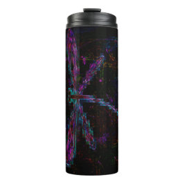 Hübsche Lila blaue Libellen auf Schwarz Thermosbecher