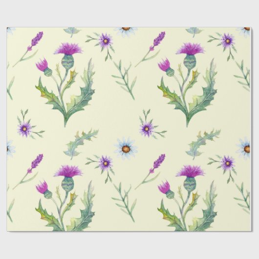 Hübsche lila Blume, gelber Hintergrund Geschenkpapier (Flach)