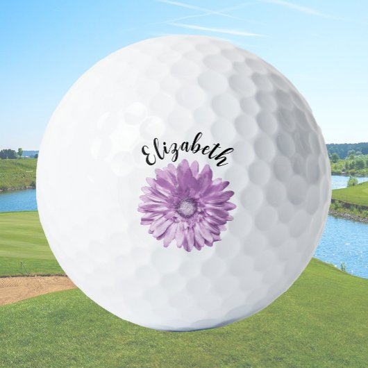Hübsche lila Blume individuelle Name Damen Golfball
