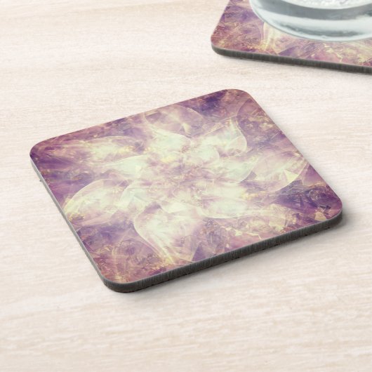 Hübsche Lila Blume Mandala Getränkeuntersetzer (Linke Seite)