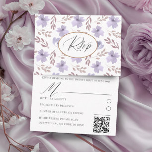 Hübsche Lila Blume Muster Hochzeit RSVP Karte