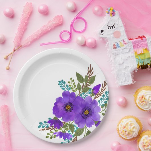 Hübsche Lila Blume Pappteller (Party)