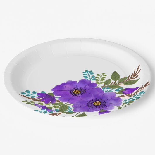 Hübsche Lila Blume Pappteller (Schrägansicht)