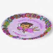 Hübsche Lila Blume- und Milchgrenze Geburtstag Pappteller (Schrägansicht)