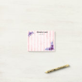 Hübsche lila Blume und weiche rosa Streifen 4 Zoll Post-it Klebezettel (Auf Schreibtisch)