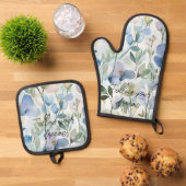 Hübsche lila Blumen Ofenhandschuh & Topflappen-Set (Oben Unten)