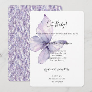 Hübsche lila Blumen Schmetterling Babyparty Einladung