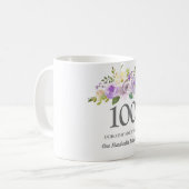 Hübsche Lila Blumenfrauen 100. Geburtstagsgeschenk Kaffeetasse (Vorderseite Links)