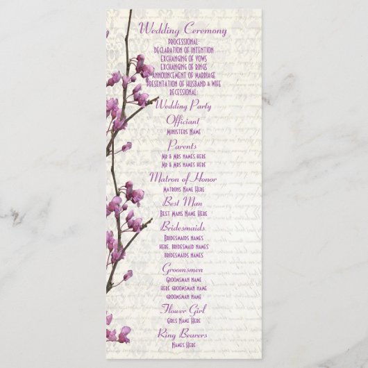 Hübsche lila Blumenkirche Programm (Rückseite)