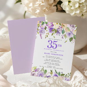 Hübsche lila Blumenparty zum 35. Geburtstag Einladung