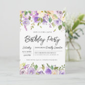 Hübsche Lila Blüte 30. Geburtstag Party Einladung (Stehend Vorderseite)