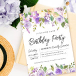 Hübsche Lila Blüte 30. Geburtstag Party Einladung<br><div class="desc">Ehre eine besondere Frau mit dieser eleganten und weiblichen 30. Geburtstags-Party Einladung. Die Geburtstagsfeierlichkeiten sind von oben und unten lila Blumenrahmen umgeben. Die Blumenelemente sind in tiefgrüne Blätter eingebettet. Während es sich um ein traditionelles Design handelt, verleihen das offene und luftige botanische Blattwerk und der Text ihm ein zeitgenössisches Ambiente....</div>