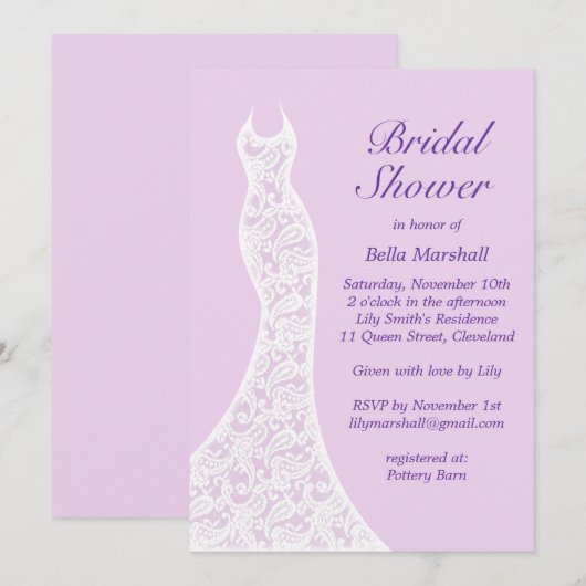 Hübsche Lila Brautdusche Einladung (Vorne/Hinten)