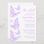 Hübsche Lila Butterfly-Kinderdusche Einladungen (Vorne/Hinten)