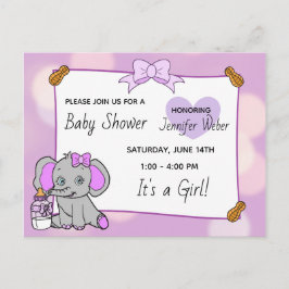 Hübsche Lila Elephant Girl's Baby Dusche Postkarte