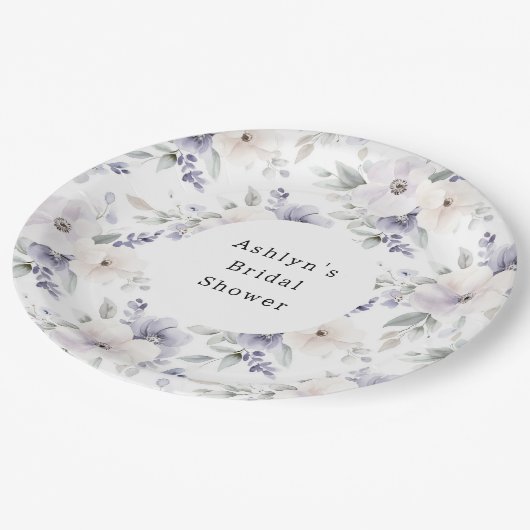 Hübsche Lila Elfenbeinküste Blume Brautparty Pappteller (Schrägansicht)