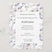 Hübsche Lila Elfenbeinlavender-Blume Geburtstag Einladung (Vorne/Hinten)