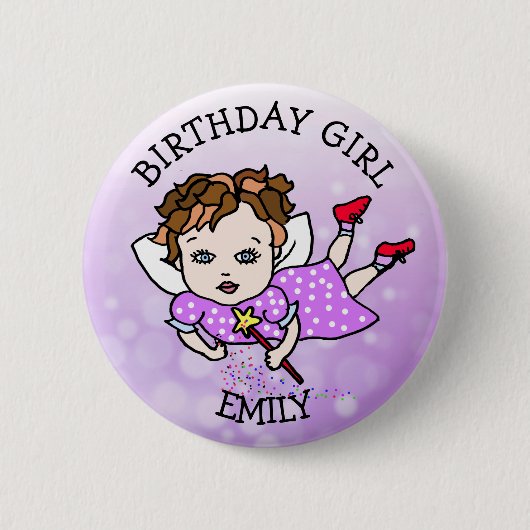 Hübsche Lila Fairy Birthday Girl Button (Vorderseite)