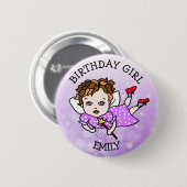 Hübsche Lila Fairy Birthday Girl Button (Vorne & Hinten)