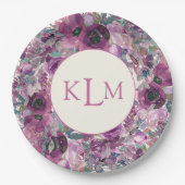 Hübsche Lila Farbfloral Monogramm Pappteller (Vorderseite)