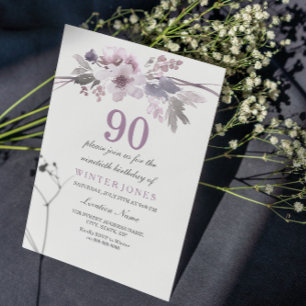 Hübsche Lila Flora 90. Geburtstagsparty Einladung
