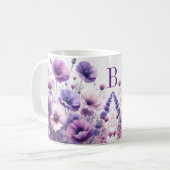 Hübsche Lila florale Monogramm Hibiskus Tasse (Vorderseite Links)