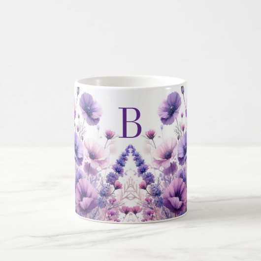 Hübsche Lila florale Monogramm Hibiskus Tasse (Mittel)