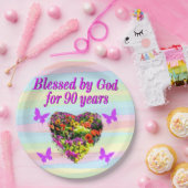 HÜBSCHE LILA FLÜSSE 90. GEBURTSTAGSPAPIER TELLER (Party)