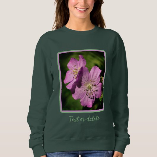Hübsche Lila Geranium-Blume Personalisiert Sweatshirt (Vorderseite)