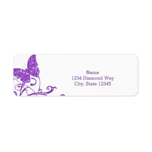 Hübsche lila Glitter-Schmetterlings-Adressetikette