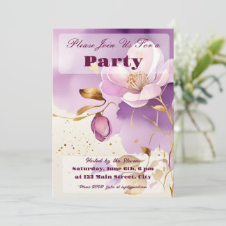 Hübsche Lila Goldfloral Einladung