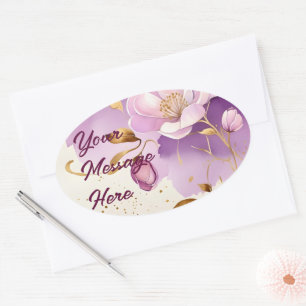 Hübsche Lila Goldfloral Ovaler Aufkleber