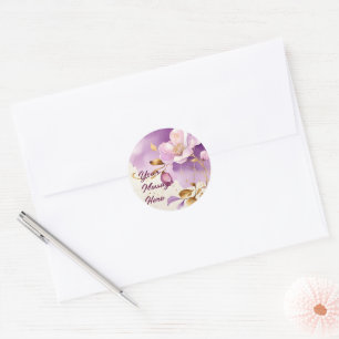 Hübsche Lila Goldfloral Runder Aufkleber