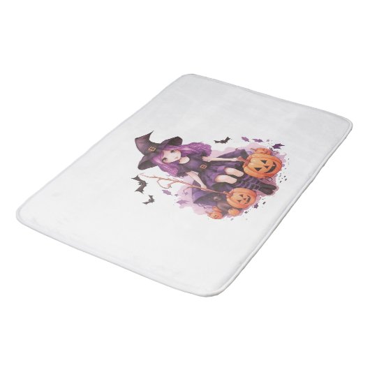 Hübsche Lila Haarbürsten; Hexenkürbis und Fledermä Badematte (Schrägansicht)