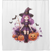 Hübsche Lila Haarbürsten; Hexenkürbis und Fledermä Duschvorhang (Vorderseite)