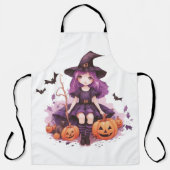 Hübsche Lila Haarbürsten; Hexenkürbis und Fledermä Schürze (Vorderseite)