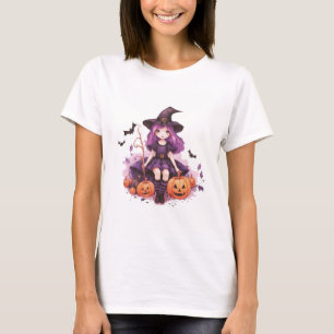 Hübsche Lila Haarbürsten; Hexenkürbis und Fledermä T-Shirt