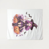 Hübsche Lila Haarbürsten; Hexenkürbis und Fledermä Wandteppich (Vorderseite (Horizontal))